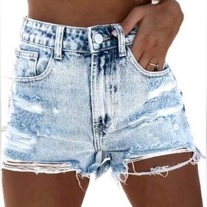 SHEIN Light Blue Ripped Jean Shorts